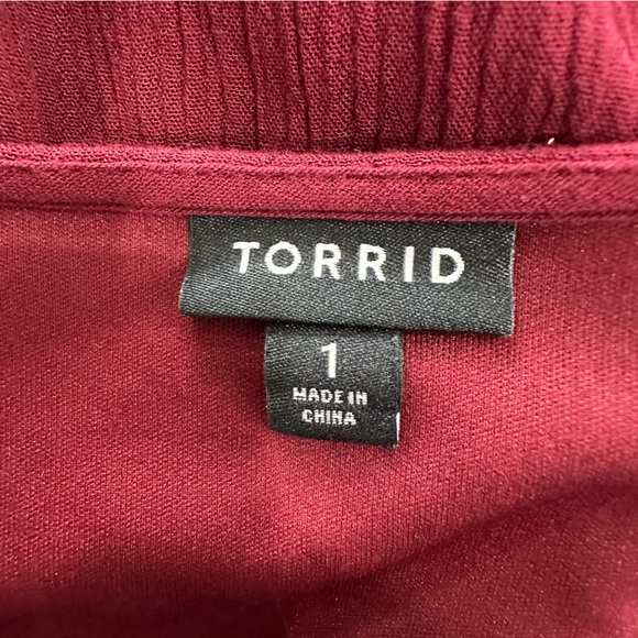 Torrid Lace Up Crinkle Gauze Flowy Long Sleeve Mini Skater Dress Burgundy - Picture 11 of 14